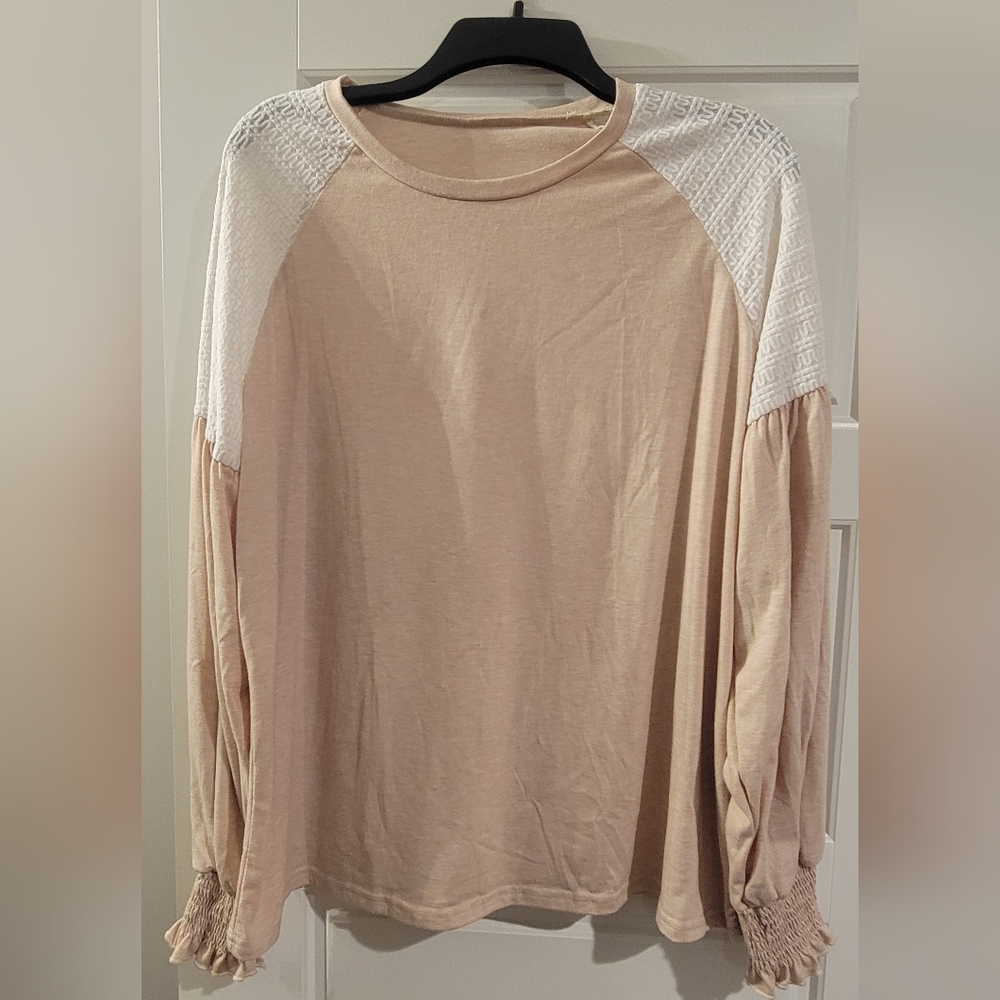 SHEIN Light Pink and White Long Sleeve Top